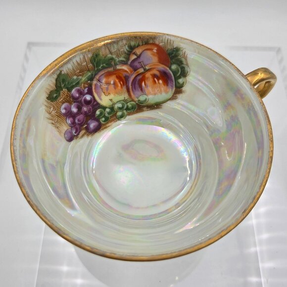 Royal Sealy Japan Lusterware Teacup Saucer Grapes Apples Gold Trim - Picture 8 of 10